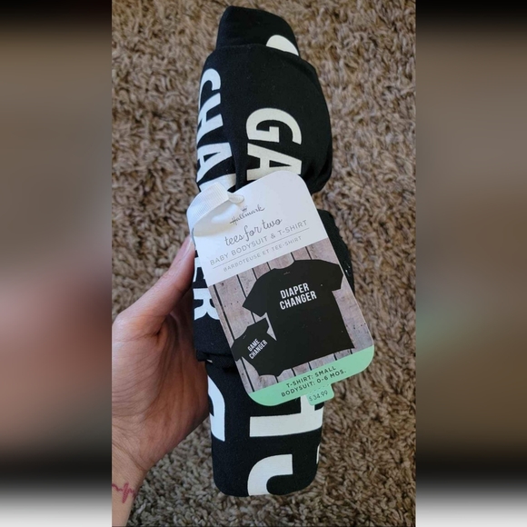 Adult S "DIAPER CHANGER" shirt and 0-6 mth "GAME CHANGER" onesie - Picture 2 of 3